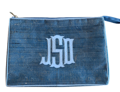 Blue Travel Bag with Embroidered Monogram