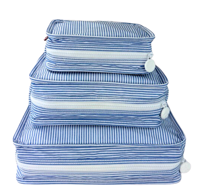 Blue Waterproof Nylon Stripe Packing Cubes
