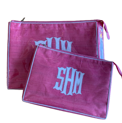 Pink Travel Bag with Embroidered Monogram