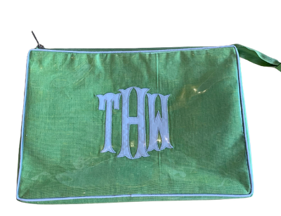 Green Travel Bag with Embroidered Monogram