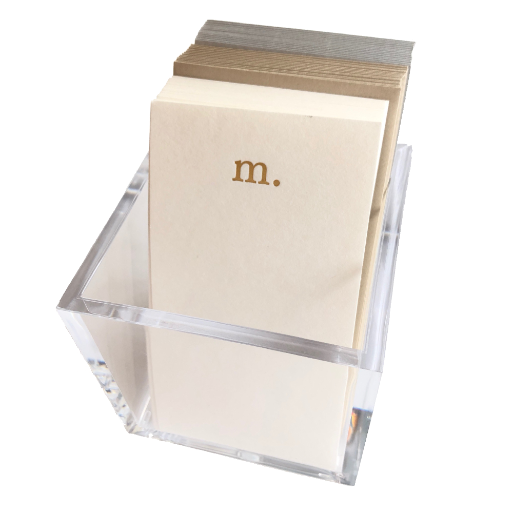 Foil initial Notecard Set Lucite Acrylic Holder Stationery Stationary Snail Mail Petite Foil note Shop Small Gifts Charlotte