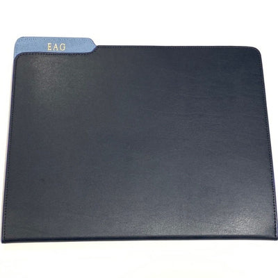 Personalized navy leather folder portfolio